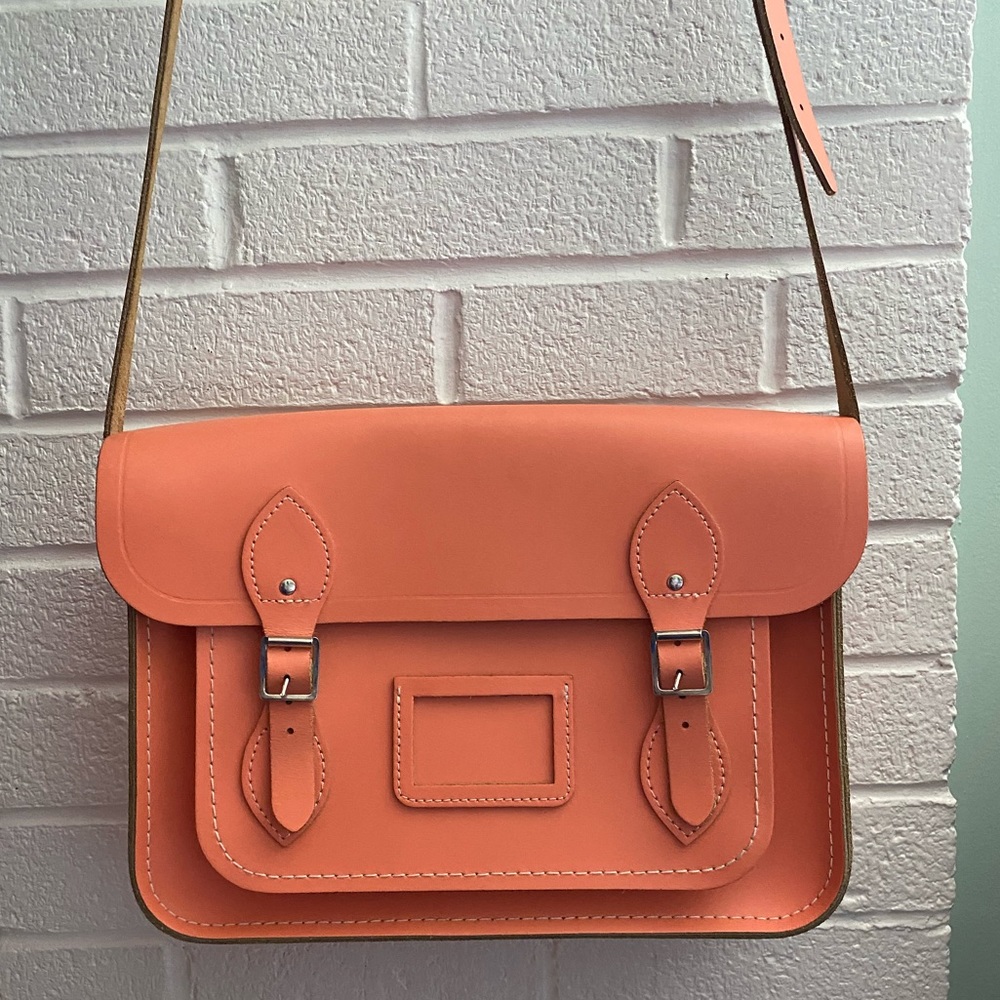 Cambridge Satchel 13 inch coral with buckles